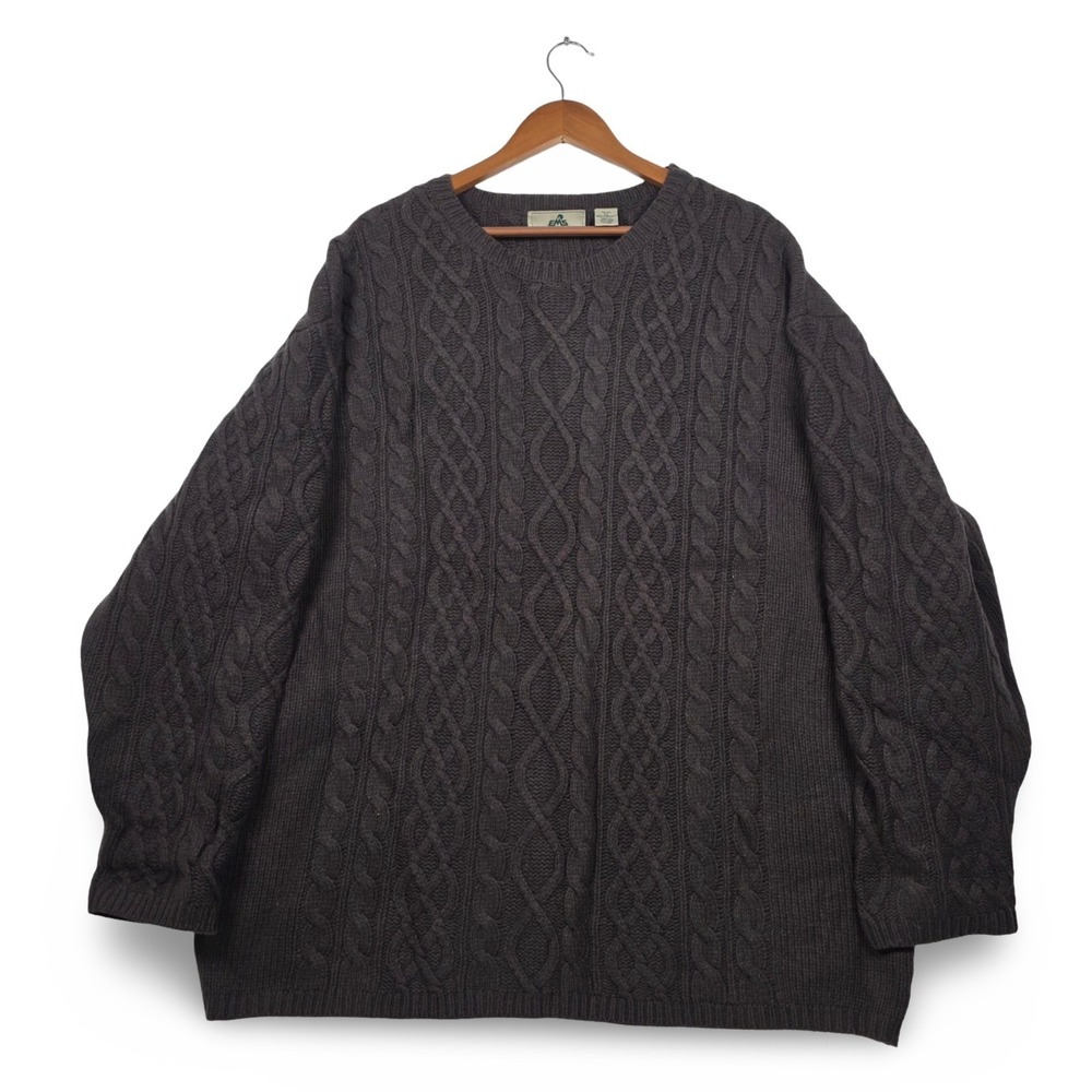 Vintage EMS Lambswool Cable Knit Sweater XL Dark Brown Gorpcore Wool Warm Chunky
